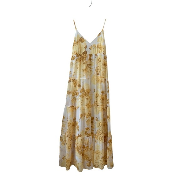 Express Buttery Soft Yellow Floral Pleated Lined V-Neck Maxi Sundress XS - Picture 1 of 7